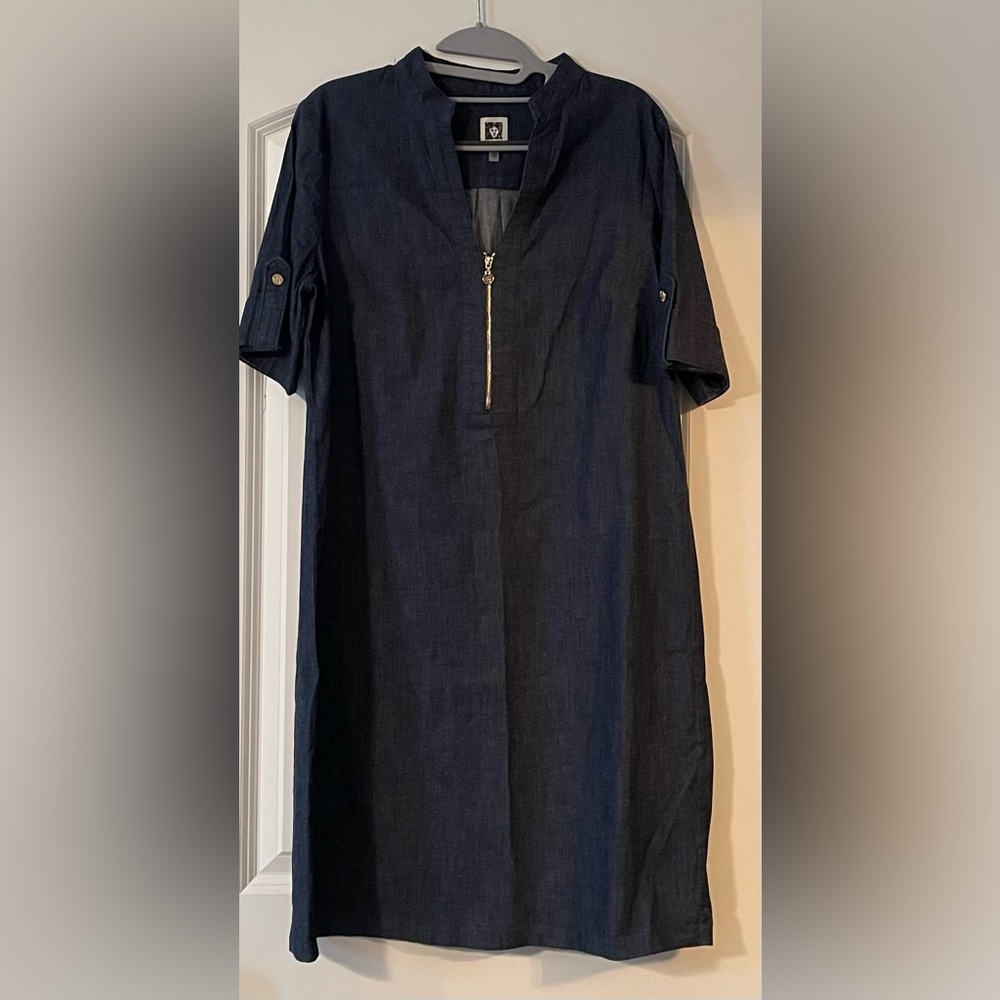 Anne Klein Denim Blue Dress with Gold Zipper